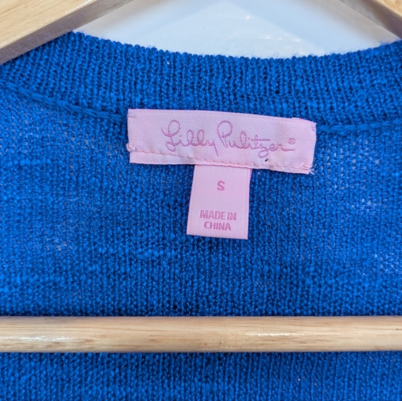 Lilly Pulitzer Royal Blue Cardigan Sweater V Neck Button Size S Coastal Preppy - Picture 6 of 12